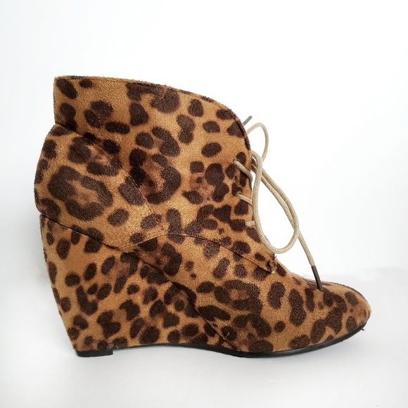 Leopard Print Wedge Booties Animal 